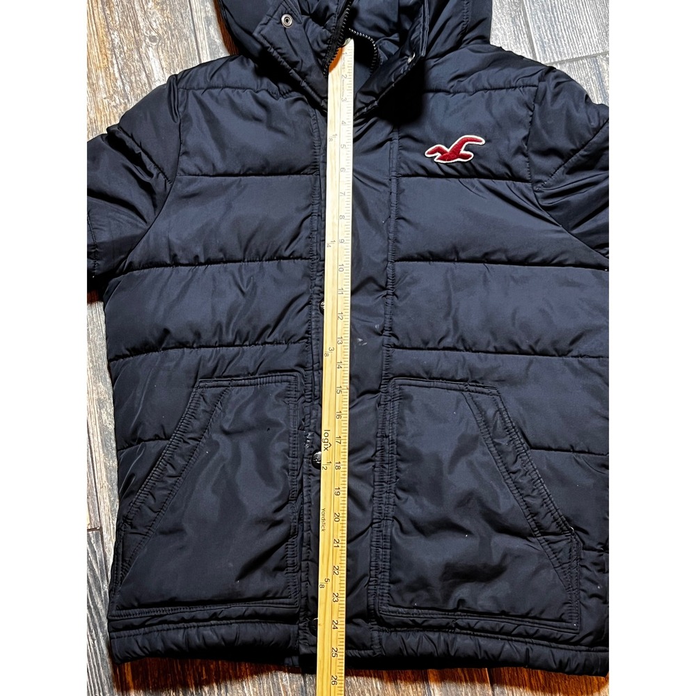 Hollister Mens Black Medium Puffer Jacket Hood Logo Winter Coat Y2K FLAW* - Picture 7 of 11